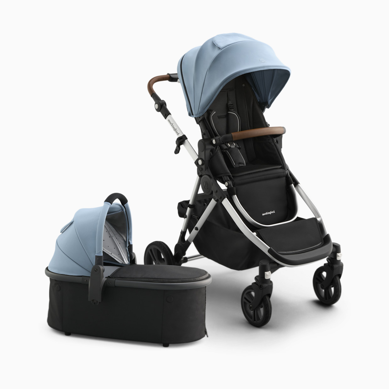 Mockingbird Single-to-Double Stroller 3.0 and Bassinet Bundle - Stone Blue.