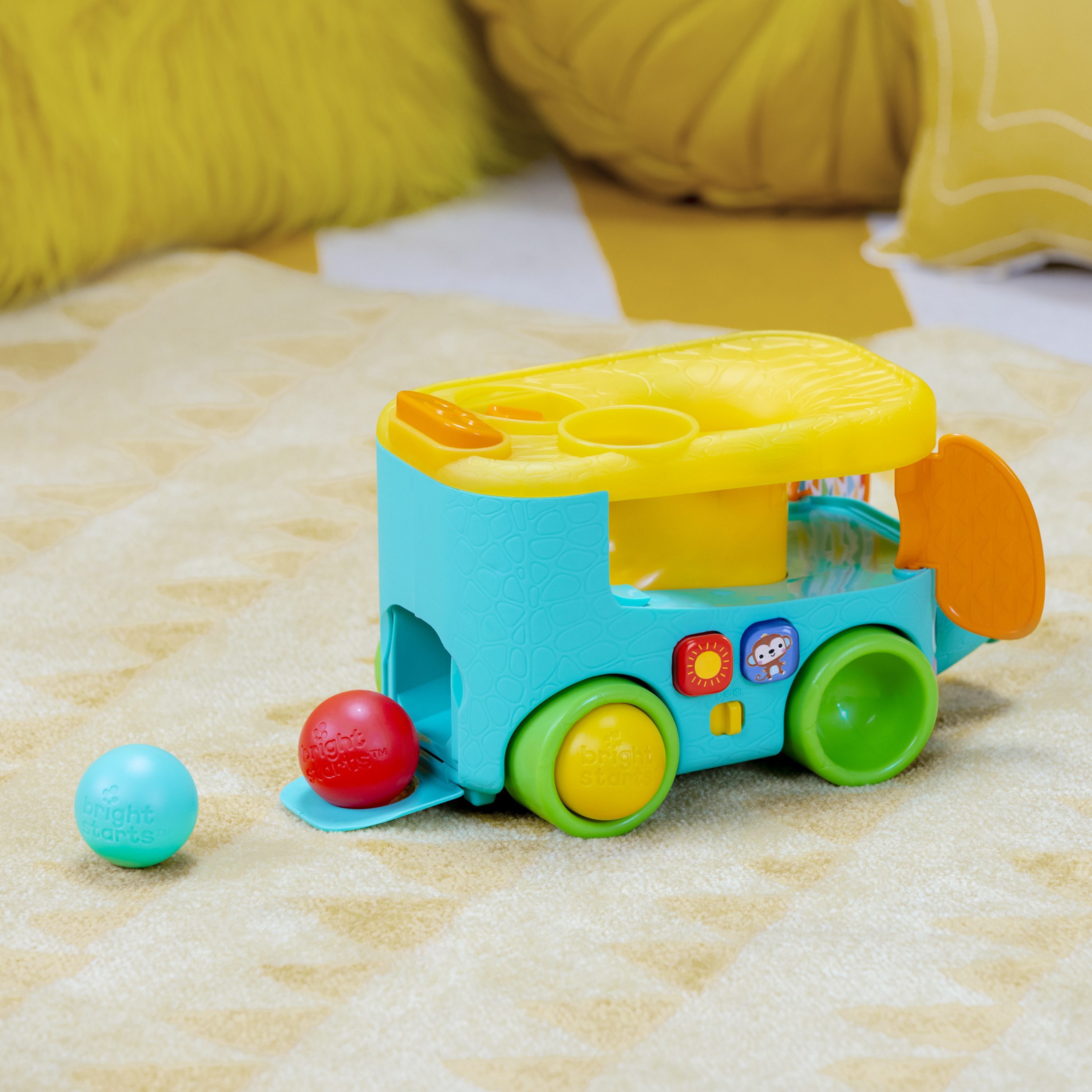 Bright Starts Pop & Roll Safari Bus Ball Play Toy - Elephant.
