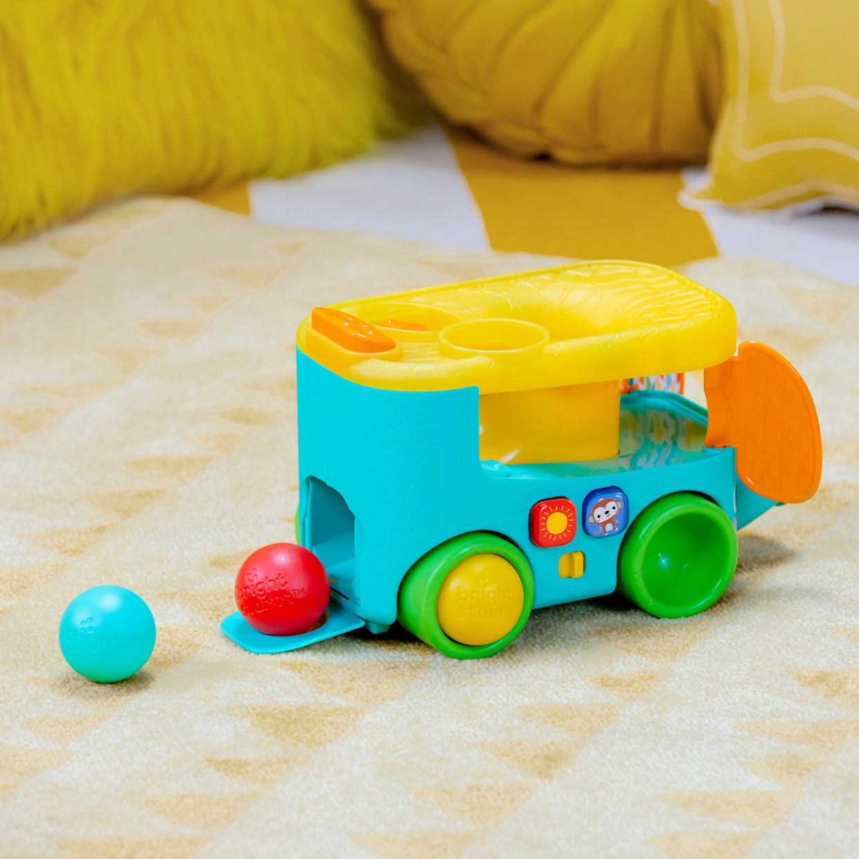 Bright Starts Pop & Roll Safari Bus Ball Play Toy - Elephant.