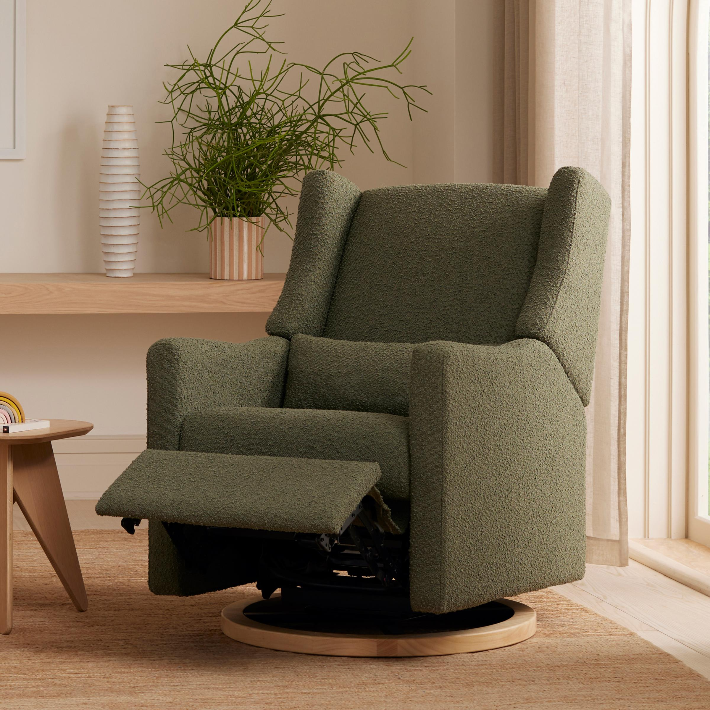 babyletto Kiwi Electronic Recliner and Swivel Glider - Olive Boucle With Light Base.