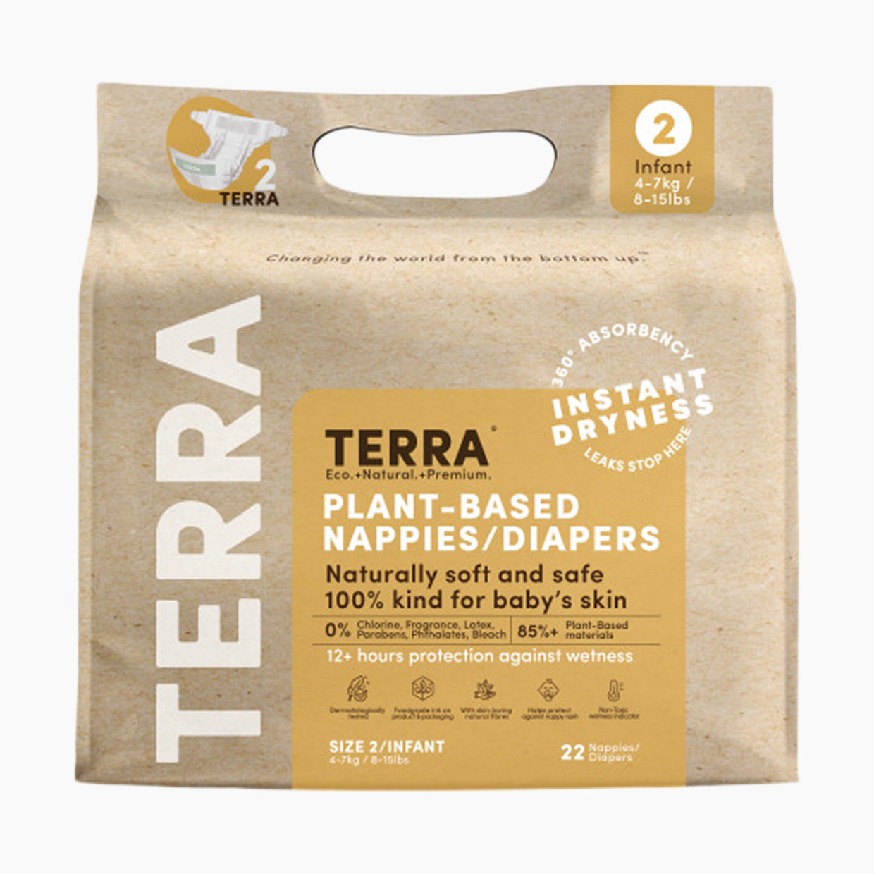 Terra Premium Plant-Based Diapers - Size 2 (176 Ct).