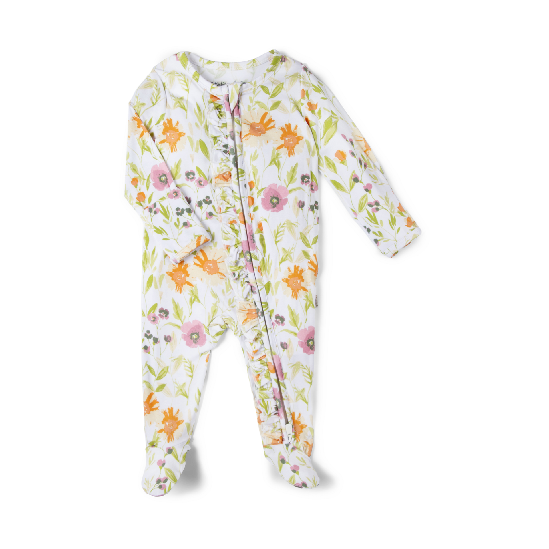 Tiny Kind Bamboo Viscose Ruffle 2-Way Zip Footie.