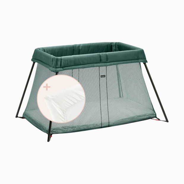 BabyBjörn Travel Crib & Organic Sheet Bundle - Dark Green - $229.99.