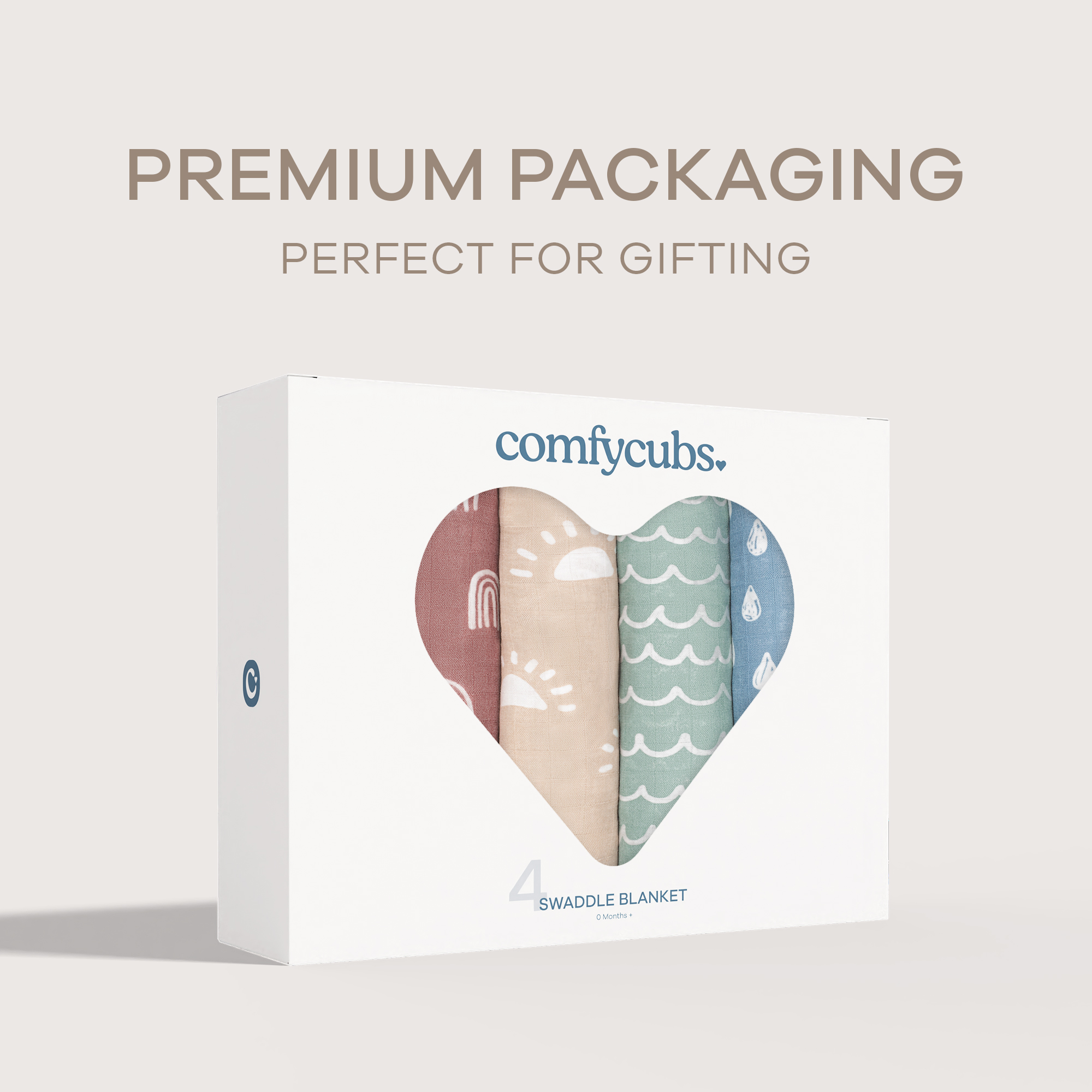 Comfy Cubs Muslin Swaddle Blankets Set (4 Pack) - Sun, Rainbow, Rain, Doodle.