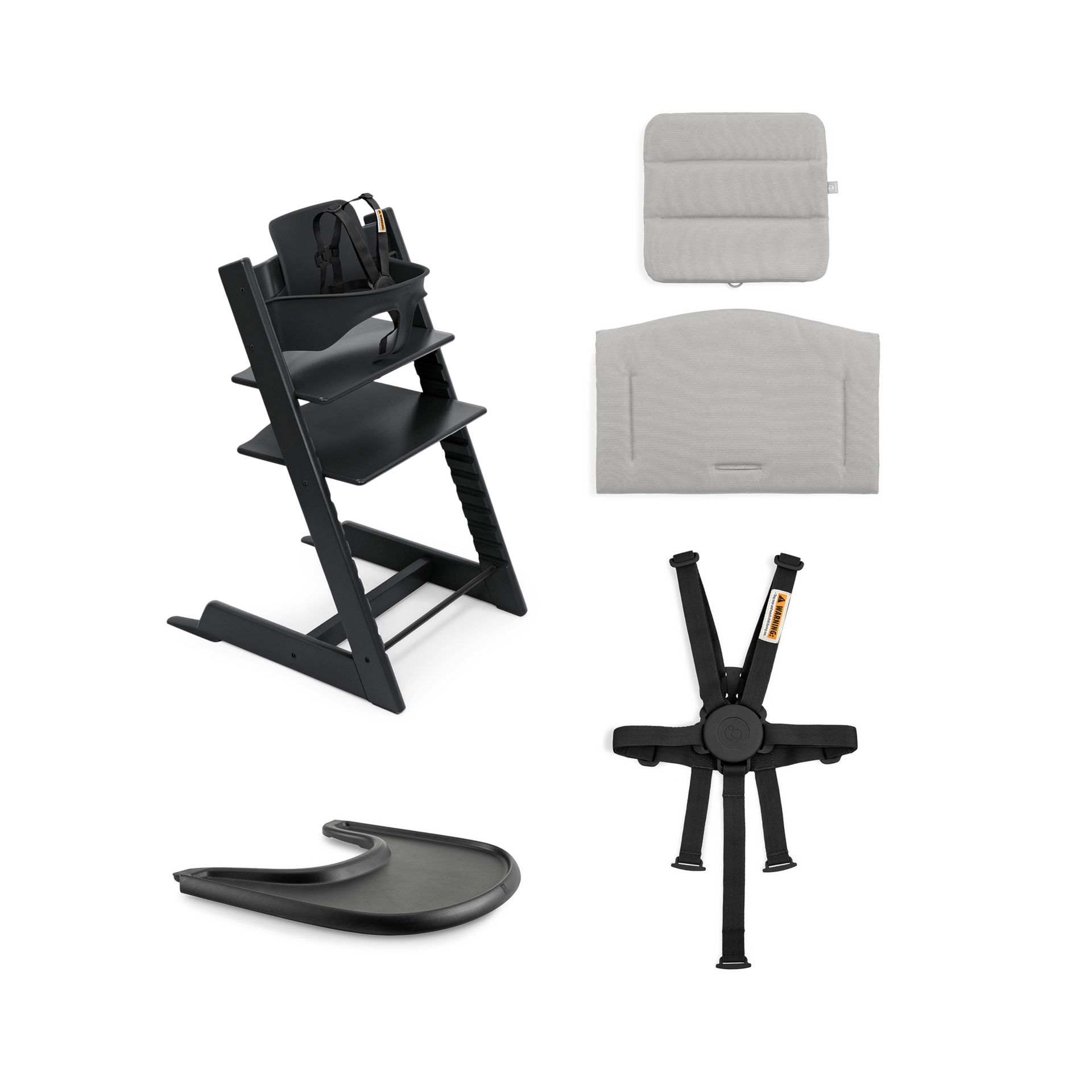 Stokke Tripp Trapp High Chair Complete² - Black/Anthracite Cushion/Black Tray.