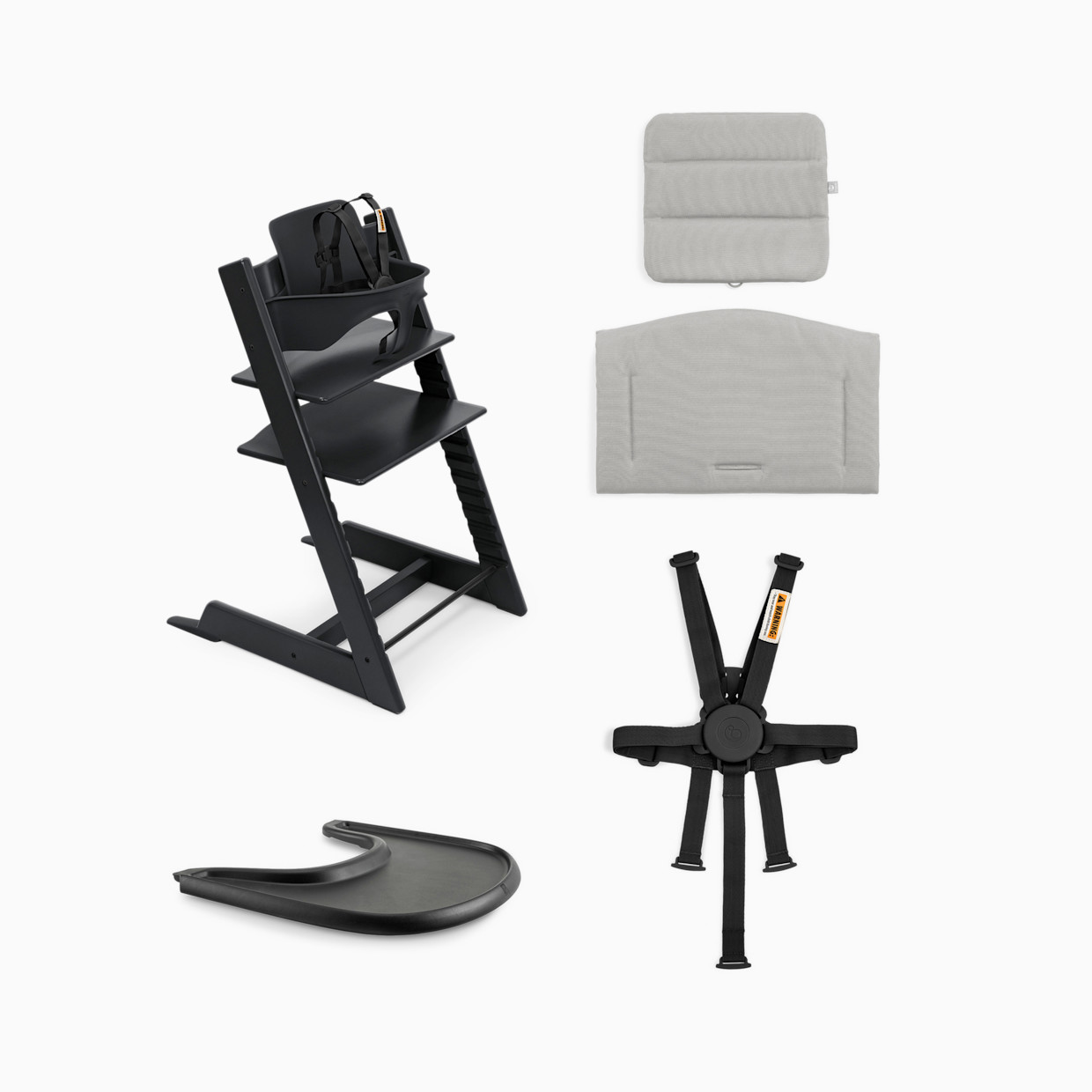 Stokke Tripp Trapp High Chair Complete² - Black/Anthracite Cushion/Black Tray.