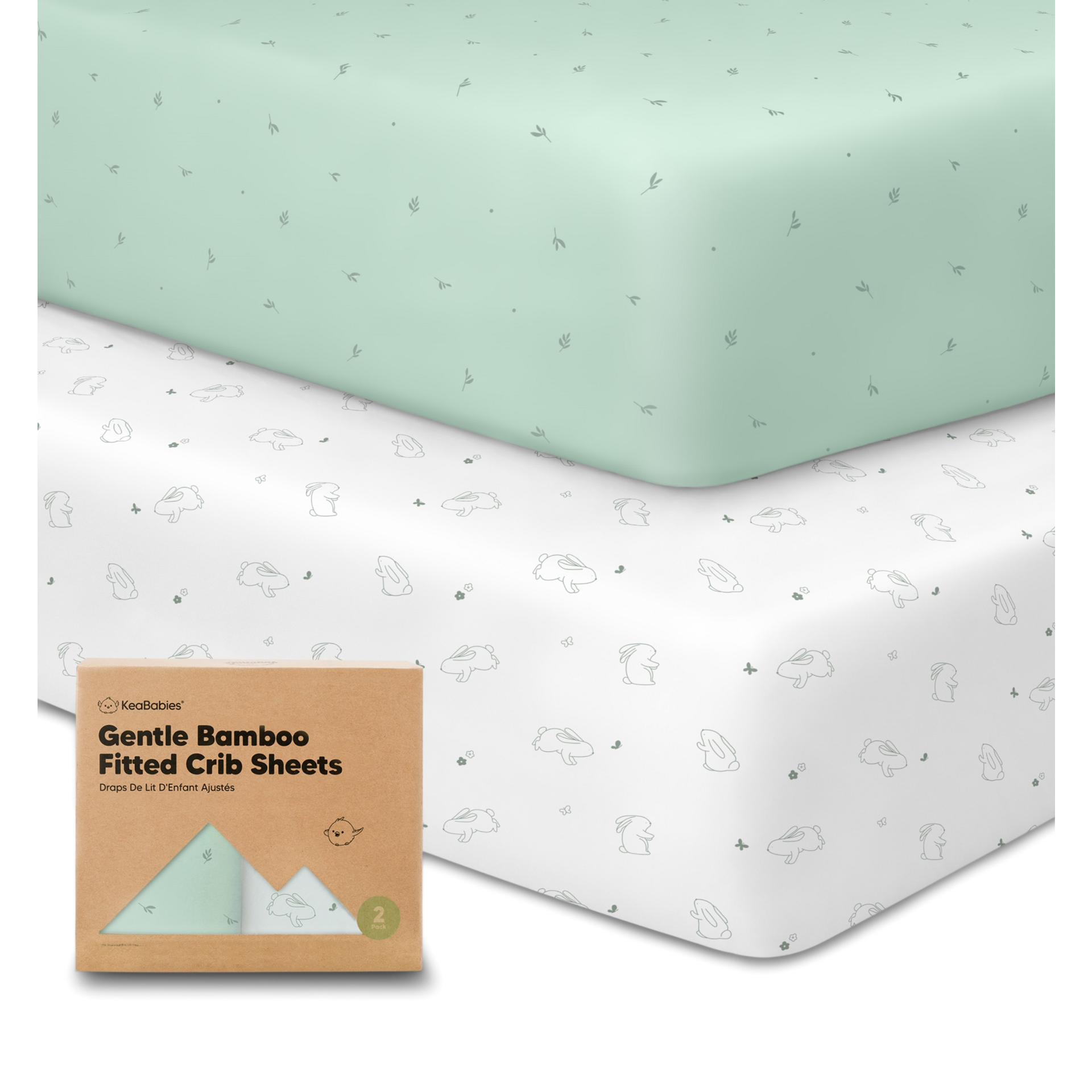 KeaBabies 2-Pack Baby Crib Sheets for Boys, Girls - 52x28 Viscose Derived from Bamboo Toddler Bed Sheets Neutral, Fitted Crib Mattress Cover for Standard Baby Bedding, Soft & Cozy (Bunnies)