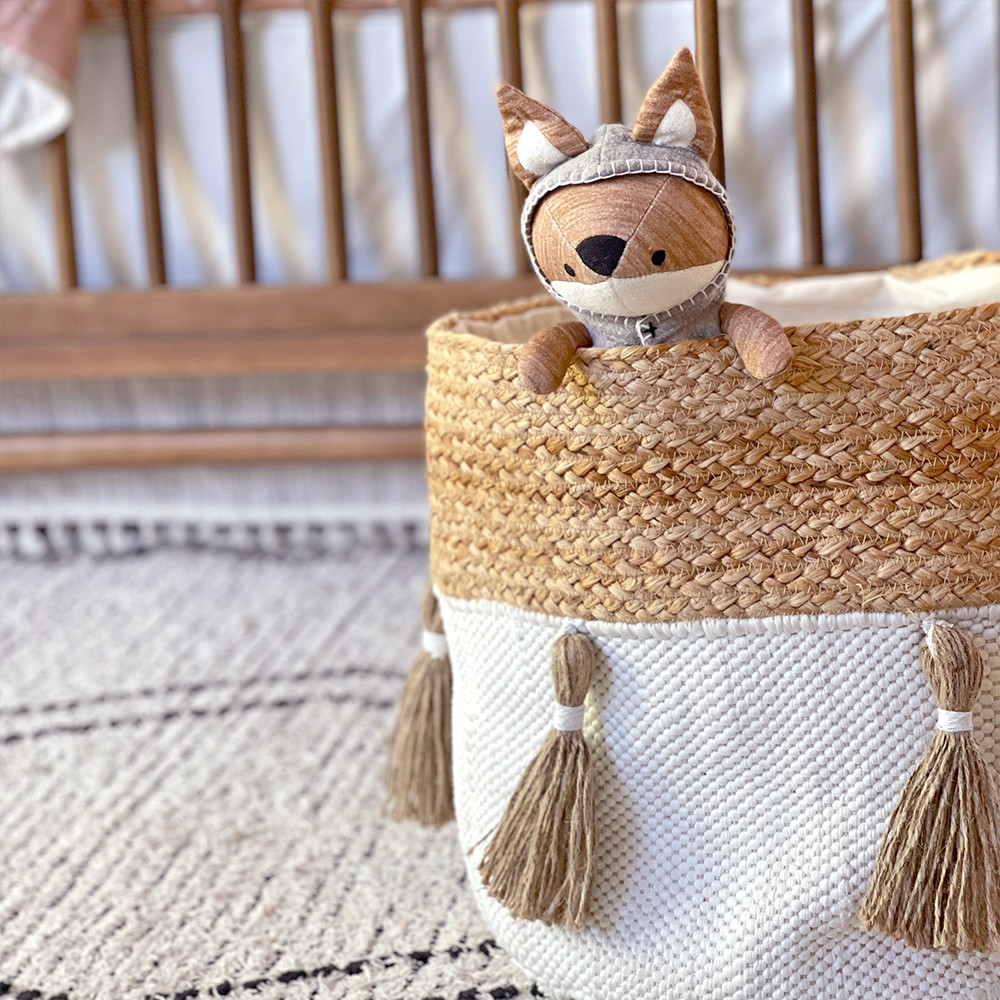 Crane Baby Cotton and Jute Storage Bin - Natural Tassel.