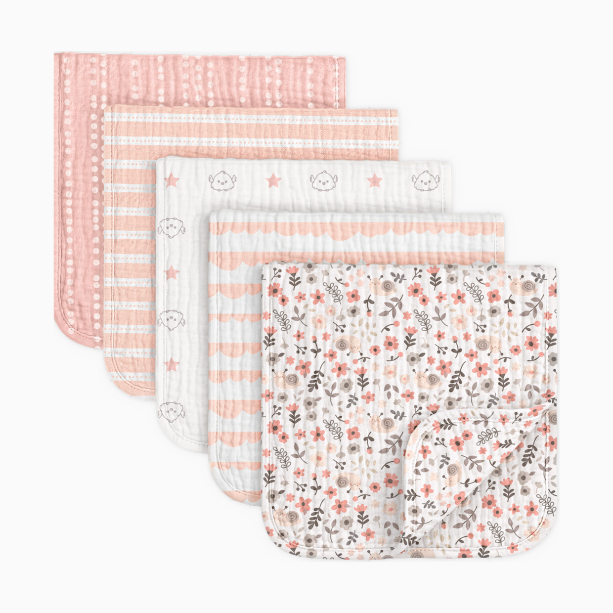 KeaBabies 5-Pack Lyra Muslin Burp Cloths - Sweet Charm.