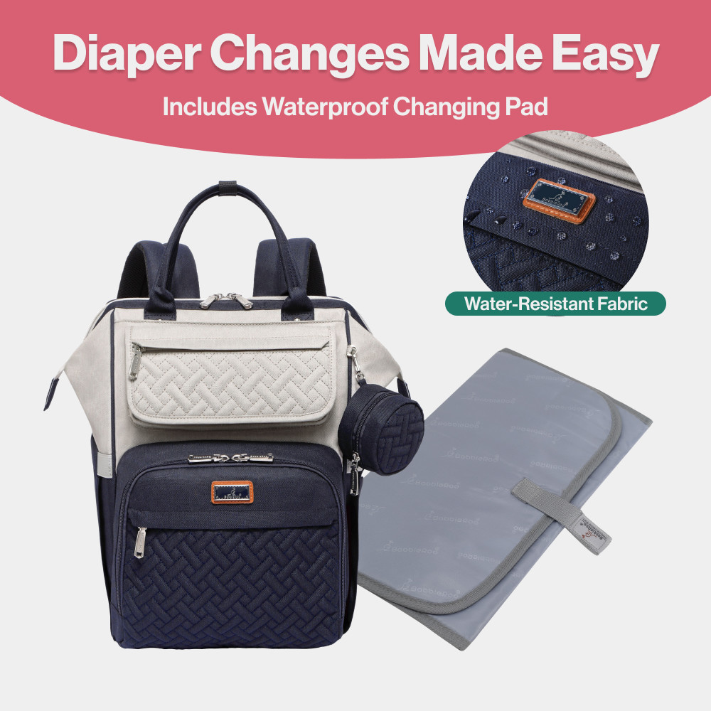 Babbleroo WideTop Diaper Bag Backpack - Grey Blue.