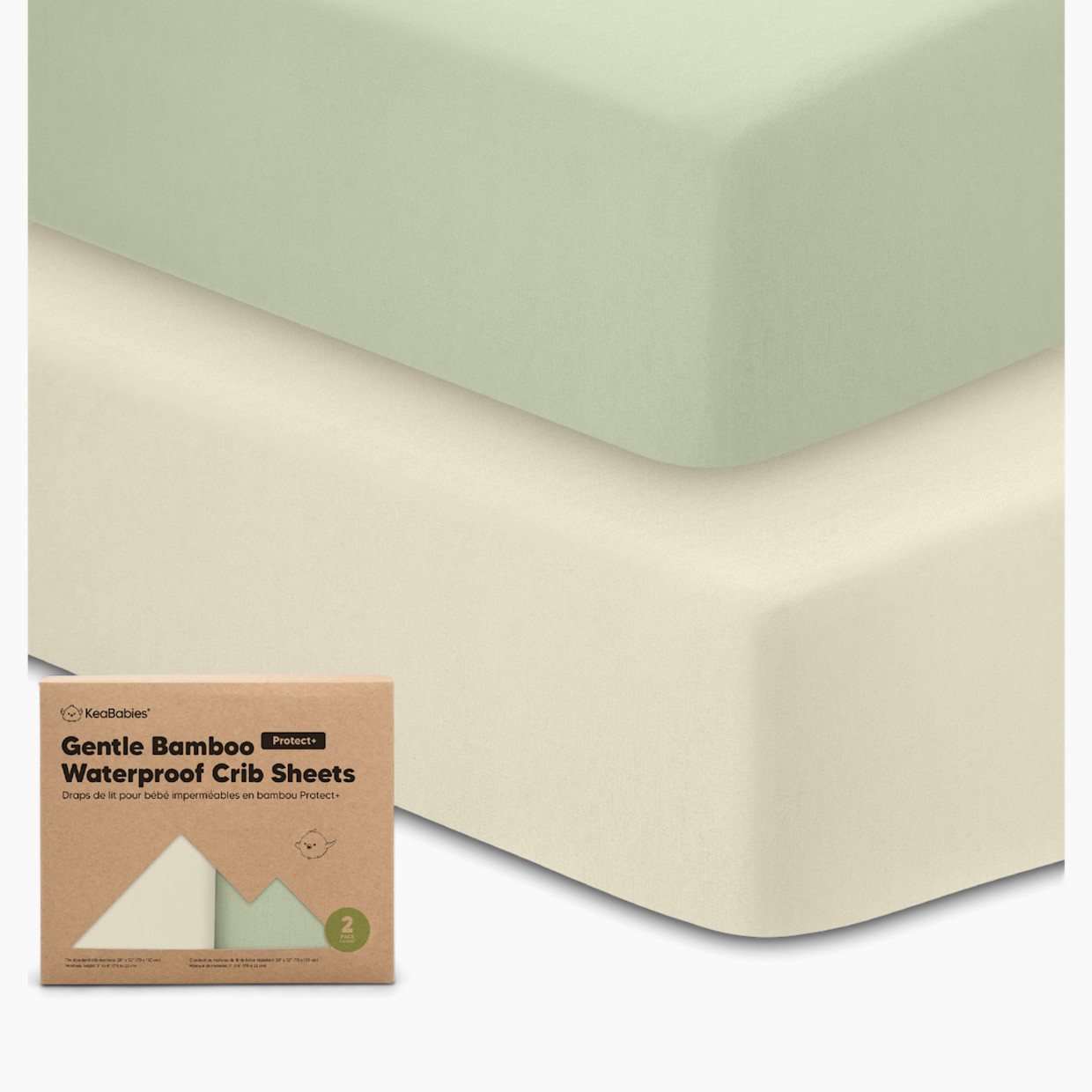 KeaBabies 2Pack Isla (Protect+) Waterproof Crib Sheets Sage