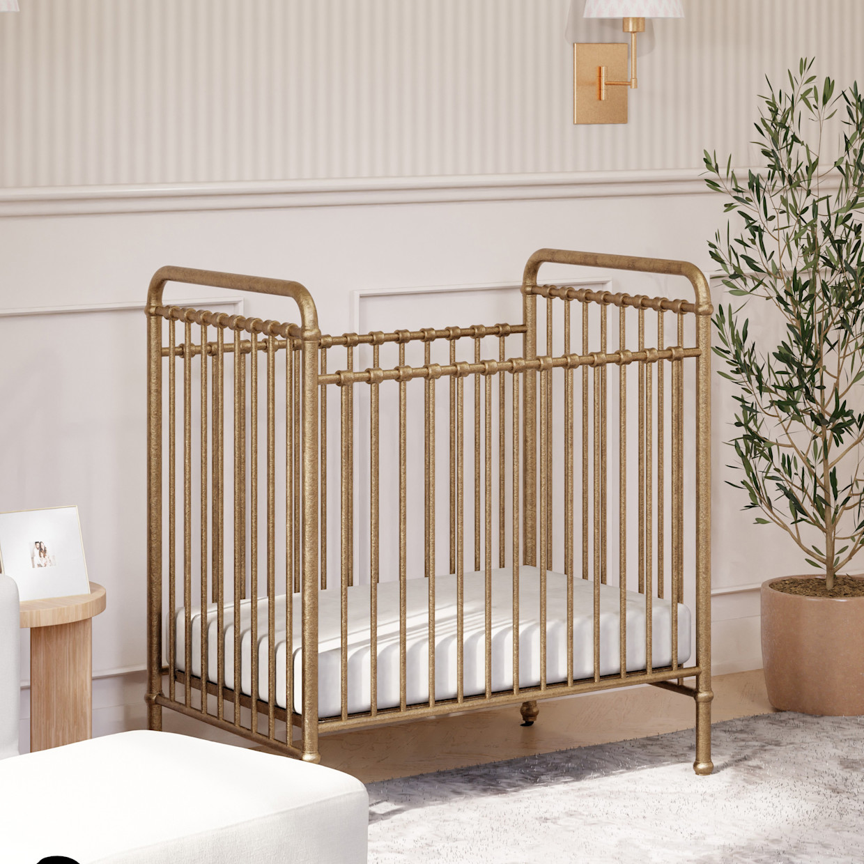 Namesake Abigail 3-in-1 Convertible Mini Crib - Vintage Gold.