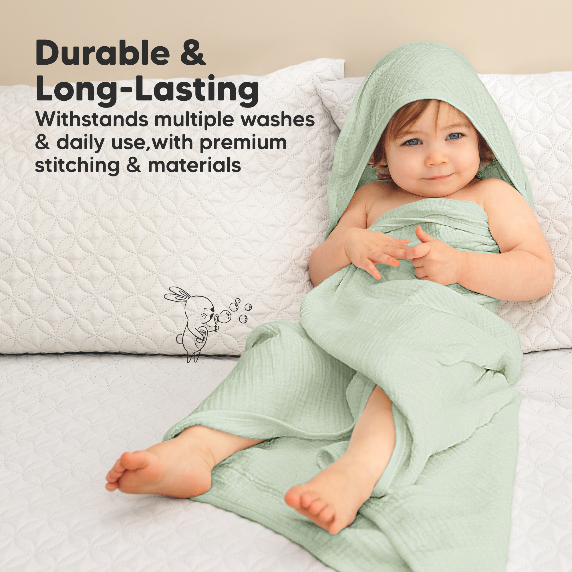 KeaBabies Muslin Hooded Towel (2 Pack) - Sprout, 2.