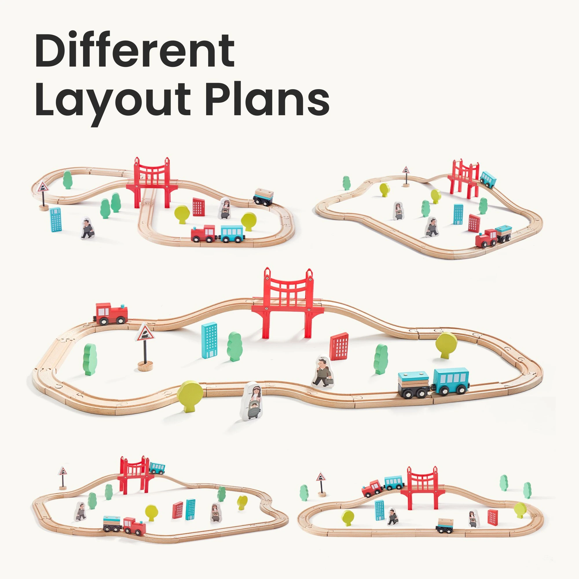 Tiny Land Wooden Train Set for Children 39 Pcs.