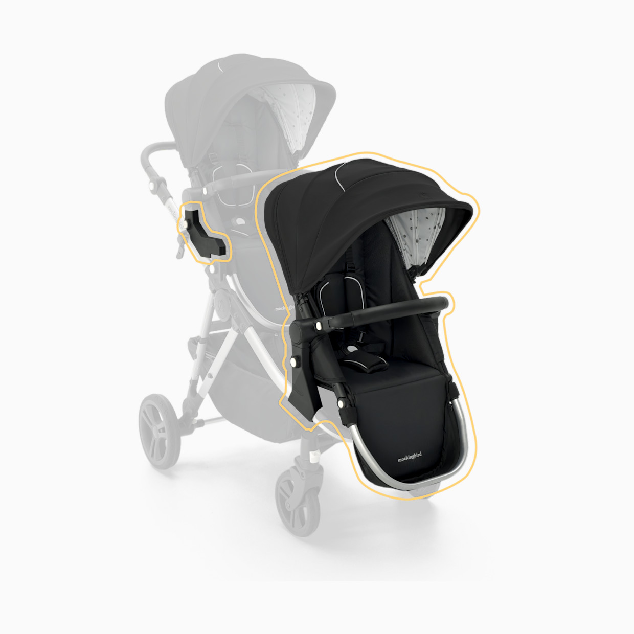 Mockingbird 2nd Seat Kit 2.0 - Black/Watercolor Canopy With Black Leather.