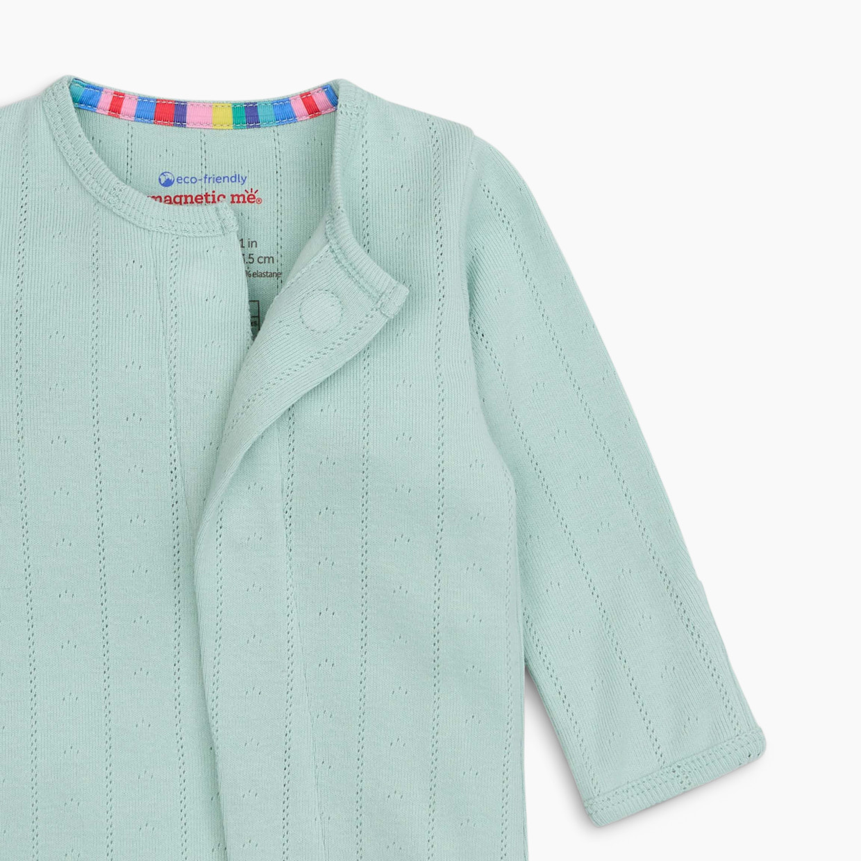 Magnetic Me Pointelle Organic Cotton Footie - Seagrass, Newborn.