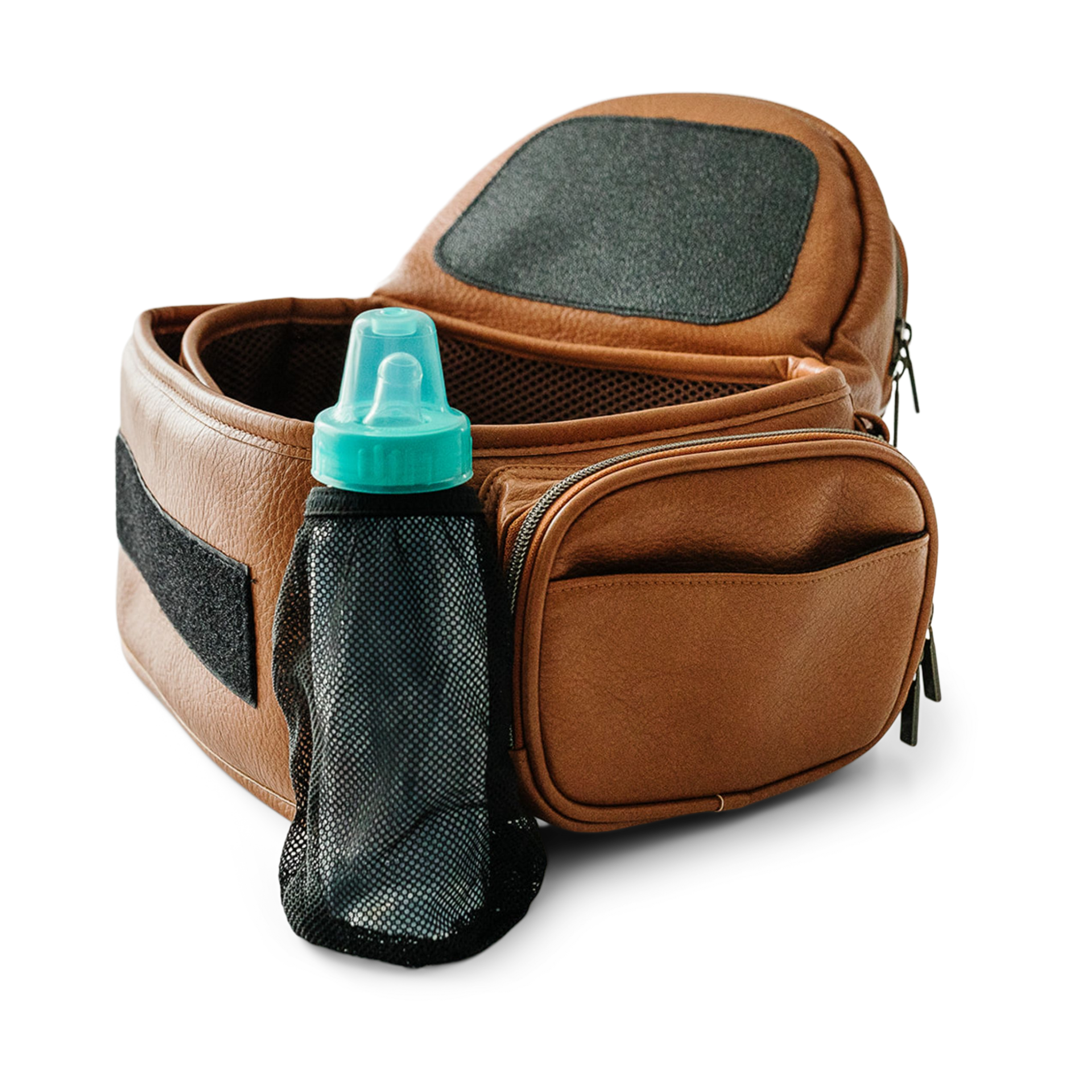 Tushbaby Hip Seat and Snug Carrier 2-in-1 Bundle - Cognac Vegan Leather, Black Snug Carrier.