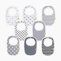 8-Pack Organic Baby Bibs for Boys, Girls - Soft Cotton Drooling and Teething Bibs for Baby Girl & Boy, Extra Absorbent, Easy To Clean & Put On for Toddler, Newborn, Infant 0-24 Months(Grayscale)