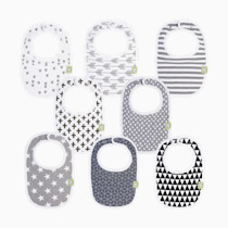 8-Pack Organic Baby Bibs for Boys, Girls - Soft Cotton Drooling and Teething Bibs for Baby Girl & Boy, Extra Absorbent, Easy to Clean & Put On for Toddler, Newborn, Infant 0-24 Months(Grayscale)