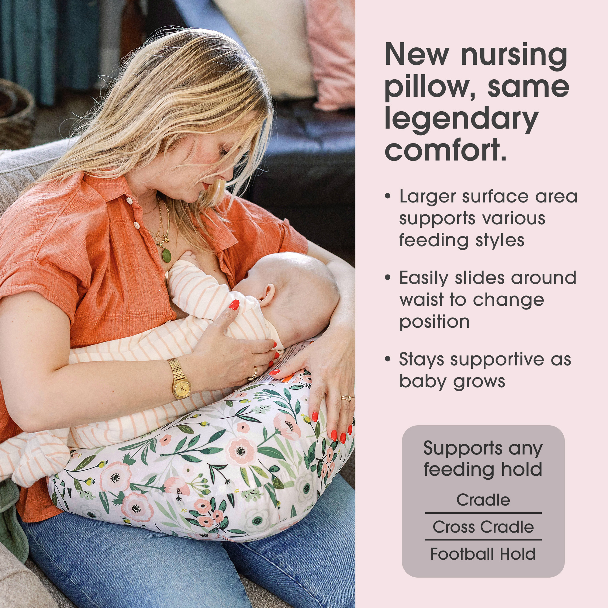 Boppy New Nursing Pillow - Pink Garden Flowers.