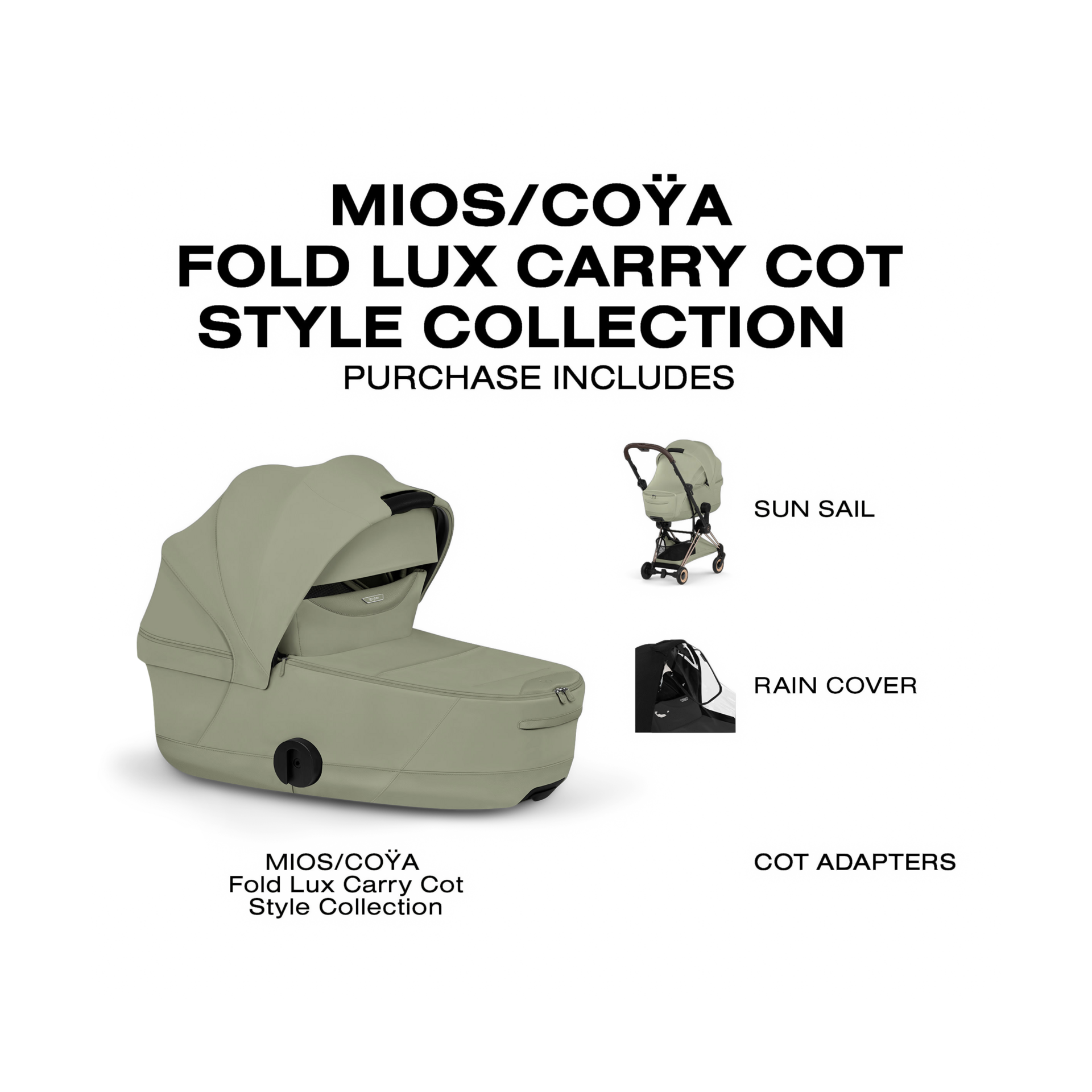 Cybex MIOS/COYA Fold Lux Carry Cot Style Collection - Sage Green.
