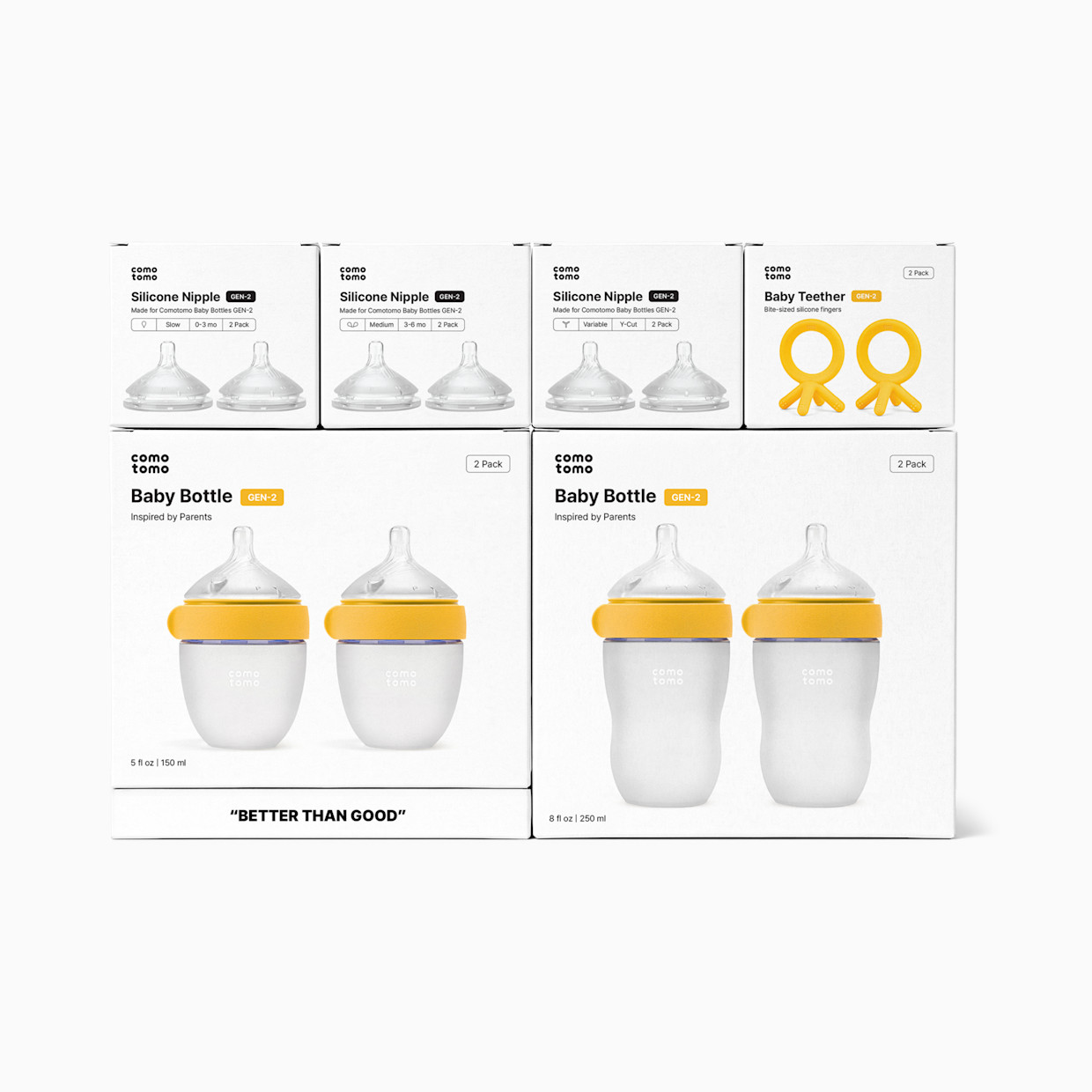 Comotomo Newborn Starter Set (12 Piece Set) - Yellow.