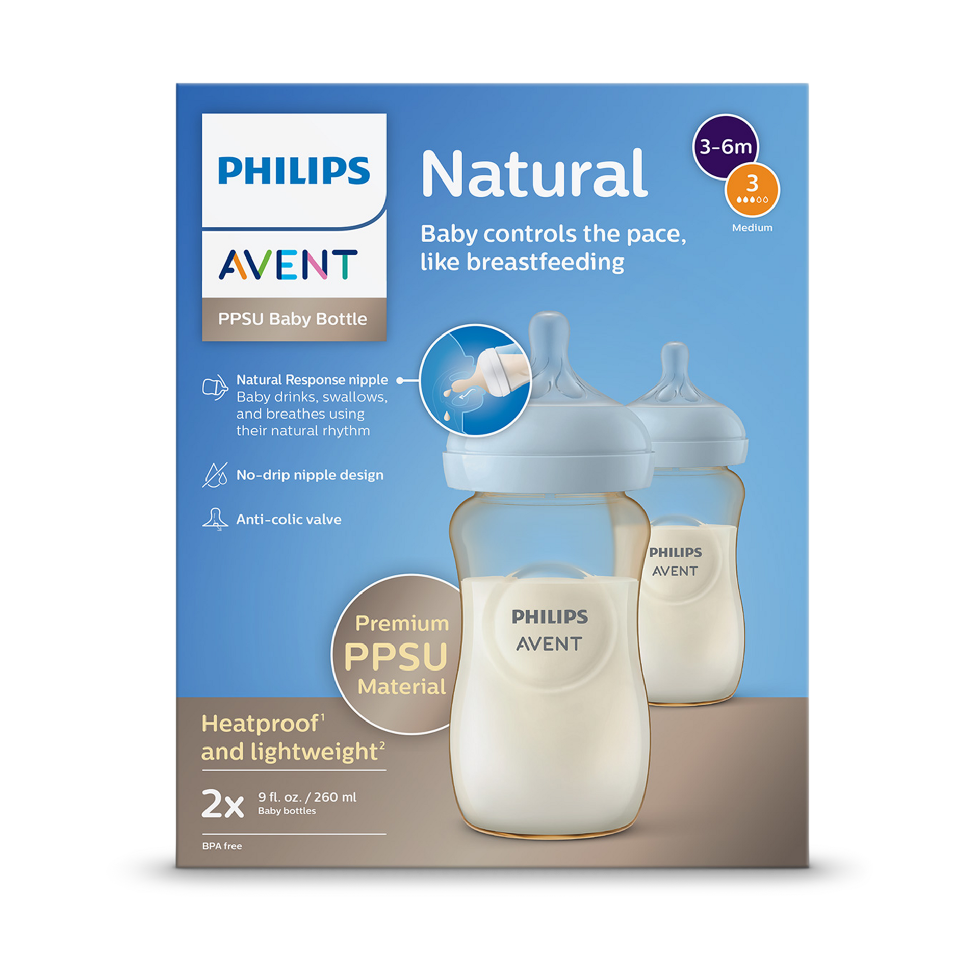 Philips Avent PPSU Natural Baby Bottles - 9 Oz.