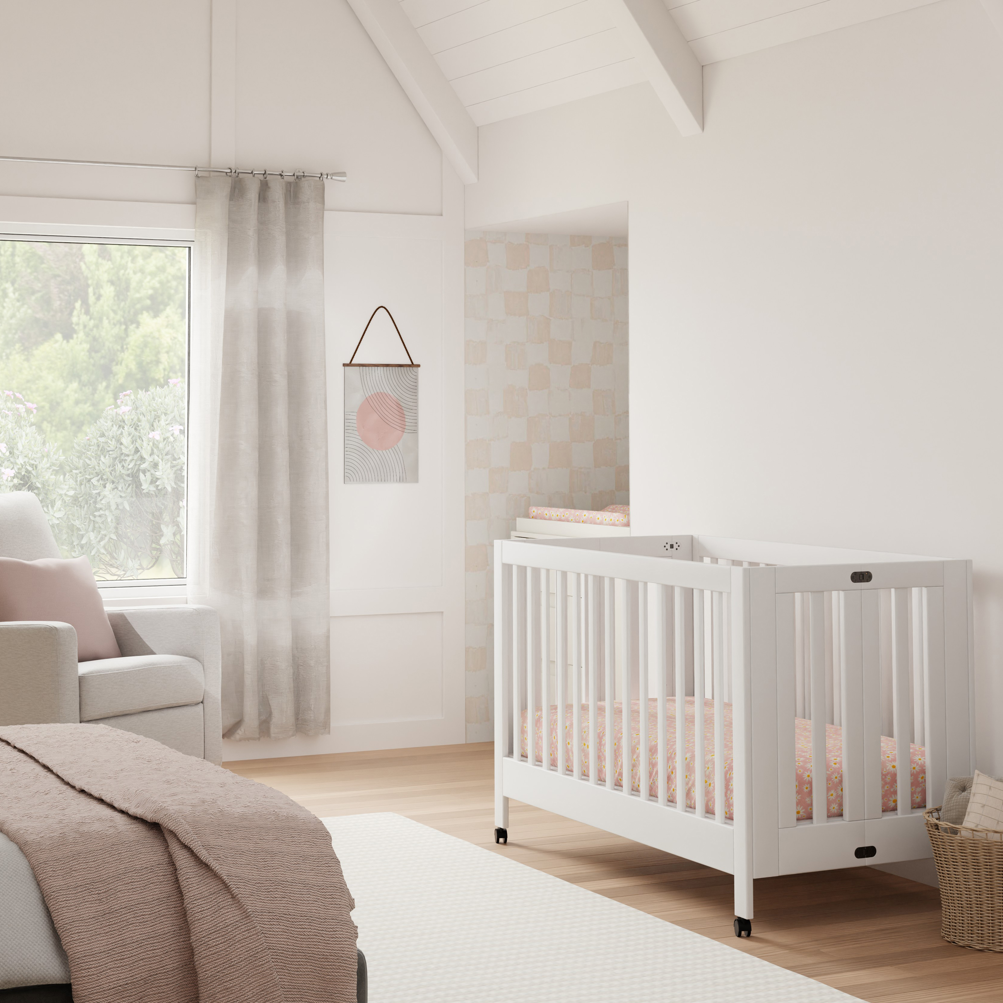 babyletto Maki Portable Folding Crib with Toddler Bed Conversion Kit - White.