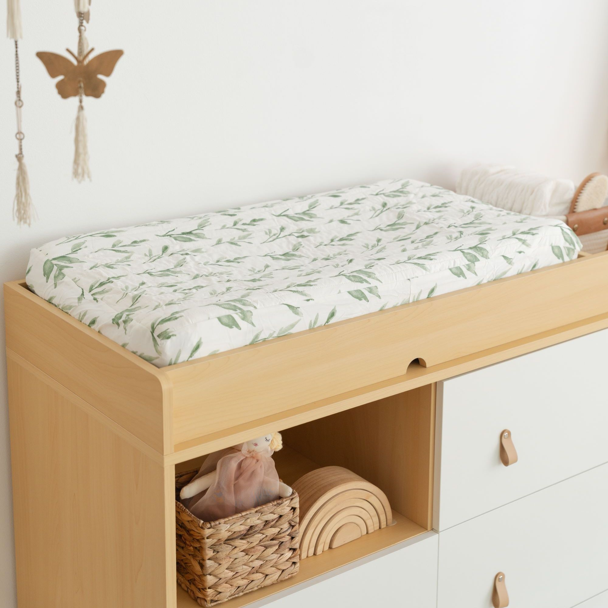 Crane Baby Cotton Quilted Change Pad Cover - Parker Leaf.