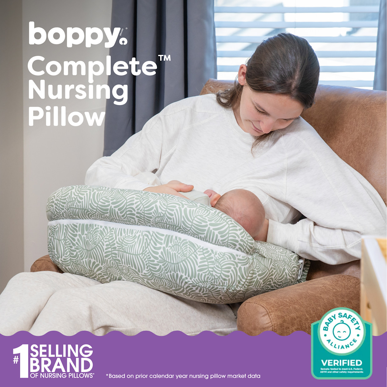 Boppy Complete Nursing Pillow - Sage Green Vines.