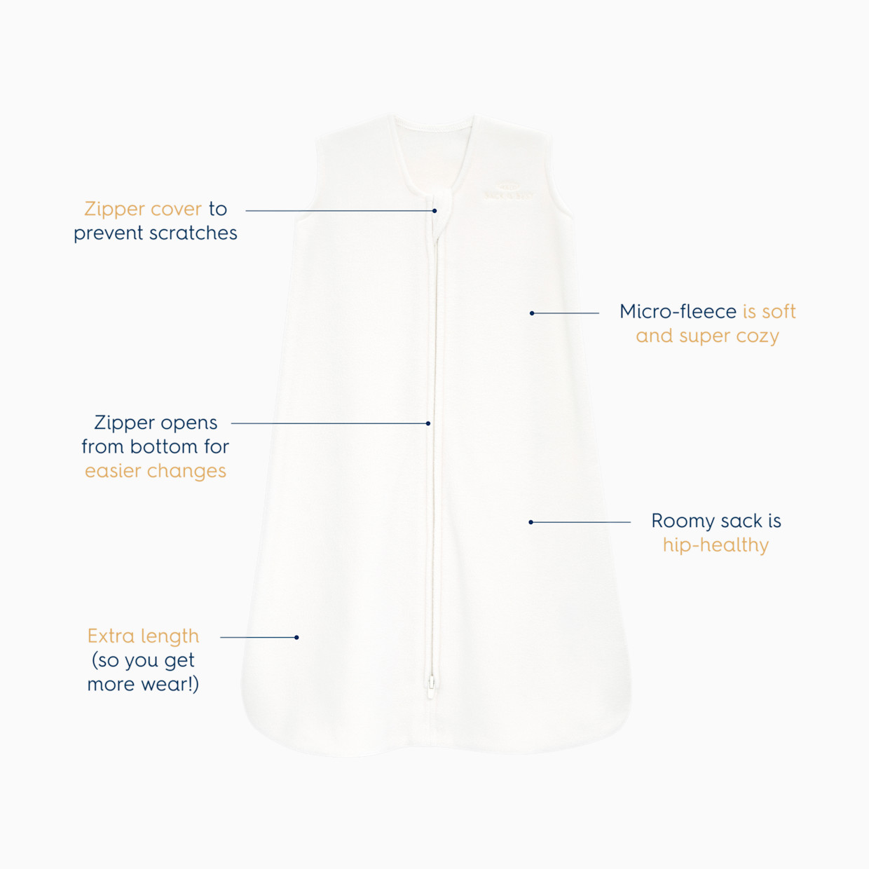 Halo SleepSack Wearable Blanket (Micro-Fleece) - Cream, Small.