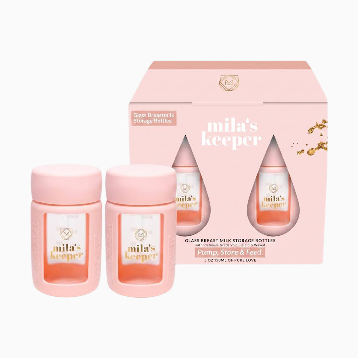Mila's Keeper Glass Breast Milk Storage Bottles, 2 Pack - Pink Sands, Wide, 2.