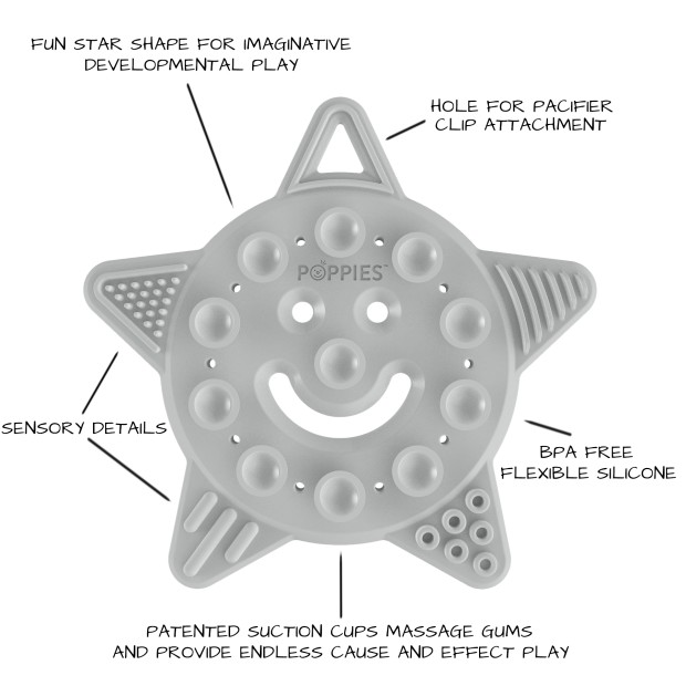 POPPIES Smiley The Star Teether - Cool Gray.