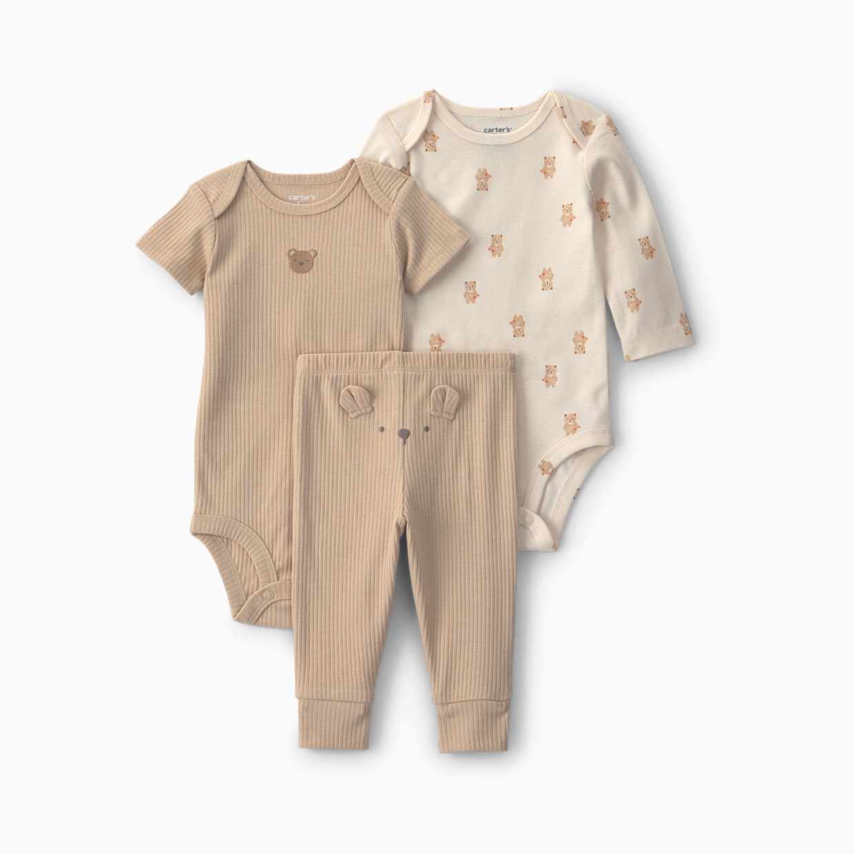 Carter's 3-Piece Bodysuit & Pant Gift Set - Brown/Ivory Bear, 6M.