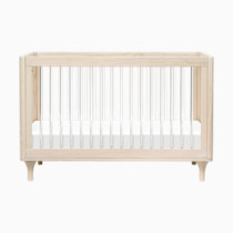 Front view of crib showing full slat sides