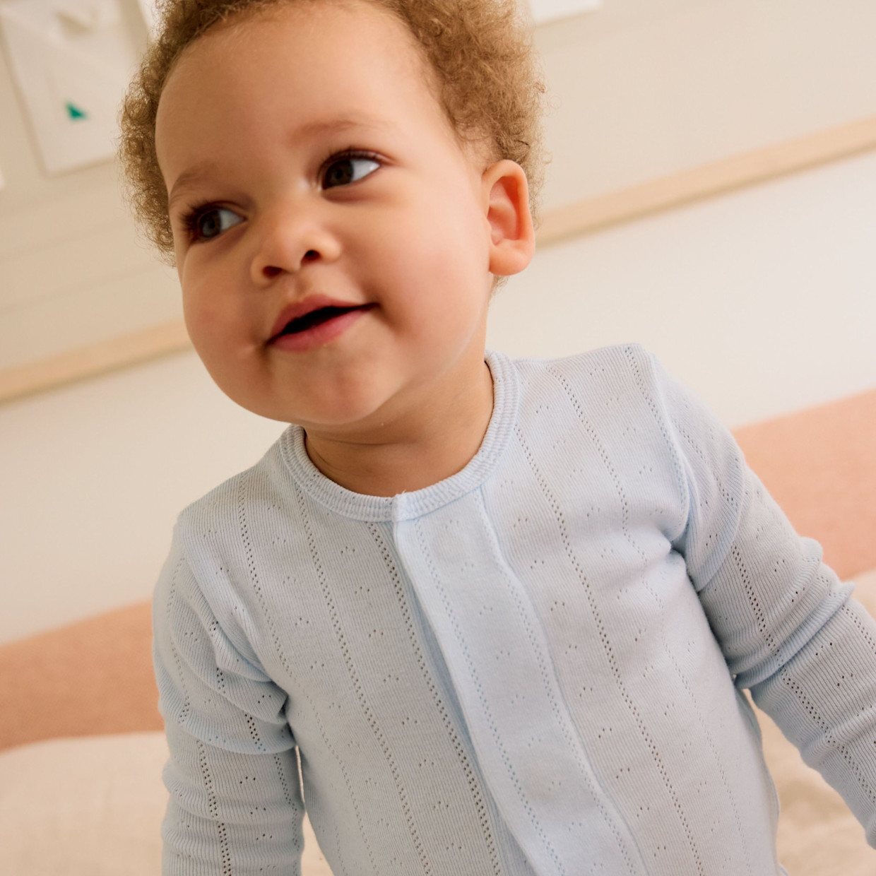 Magnetic Me Pointelle Organic Cotton Footie - Blue, 3-6 M.