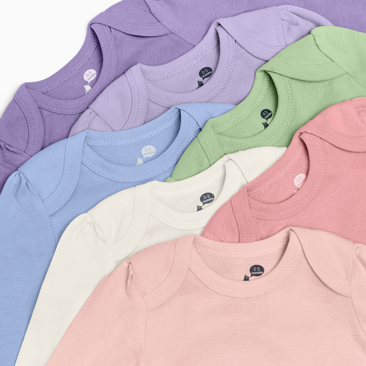 Small Story Organic Cotton Solid Long Sleeve Bodysuit (7 Pack) - Soft Rainbow, 0-3 M.