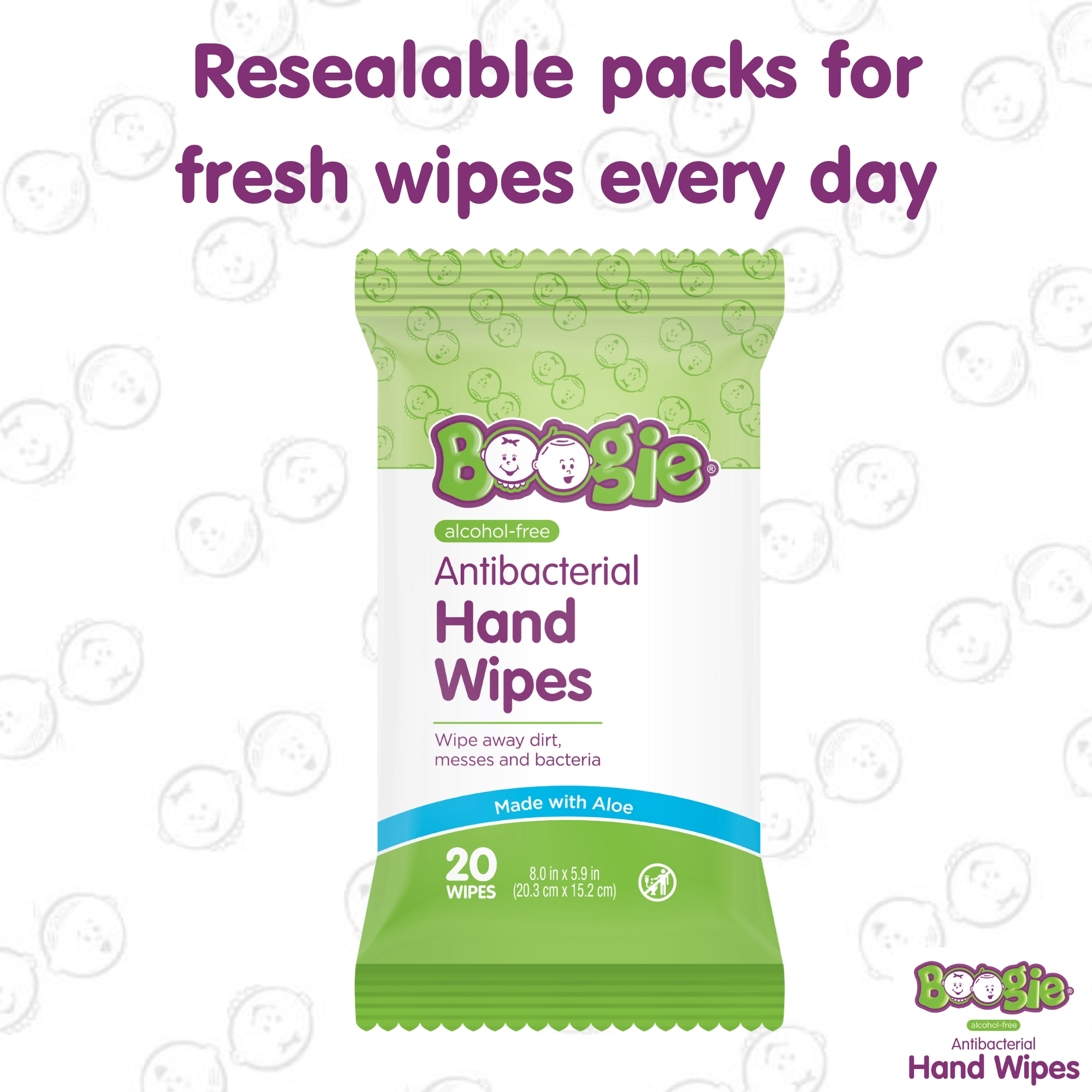 Boogie Antibacterial Hand Wipes (5 Pack) - Green, 20.