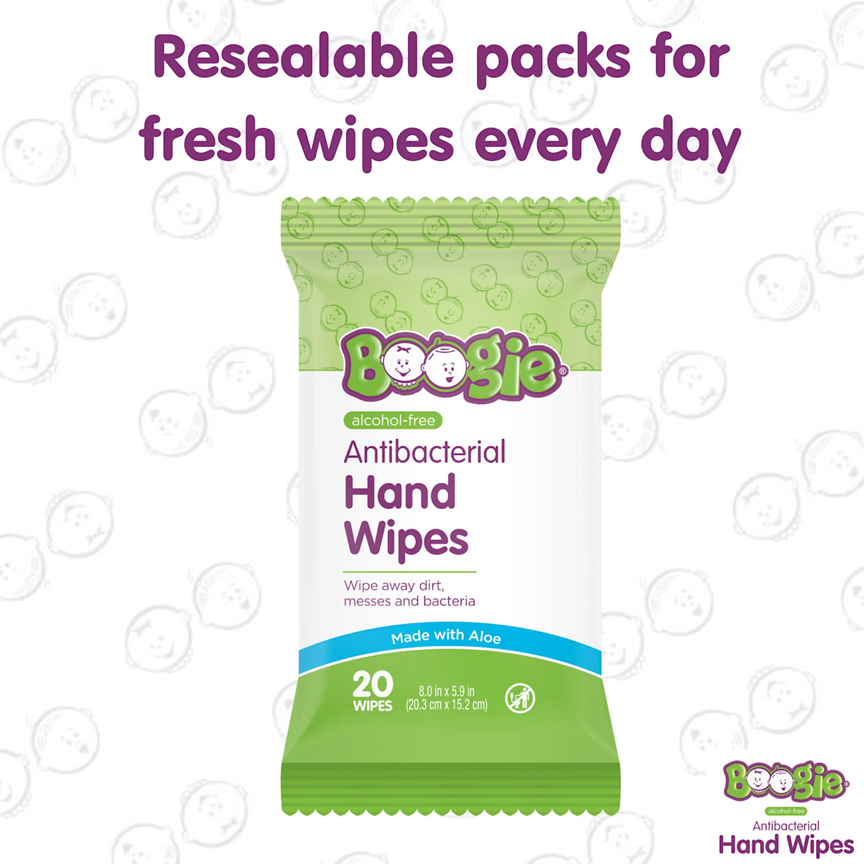 Boogie Antibacterial Hand Wipes (5 Pack) - Green, 20.