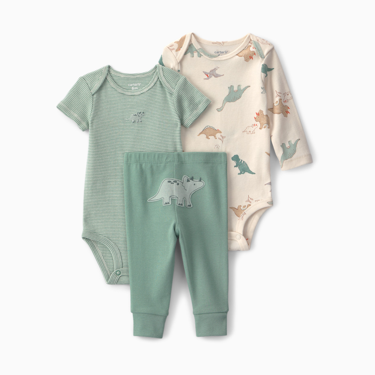 Carter's 3-Piece Bodysuit & Pant Gift Set - Green/Ivory Dino, 3M.