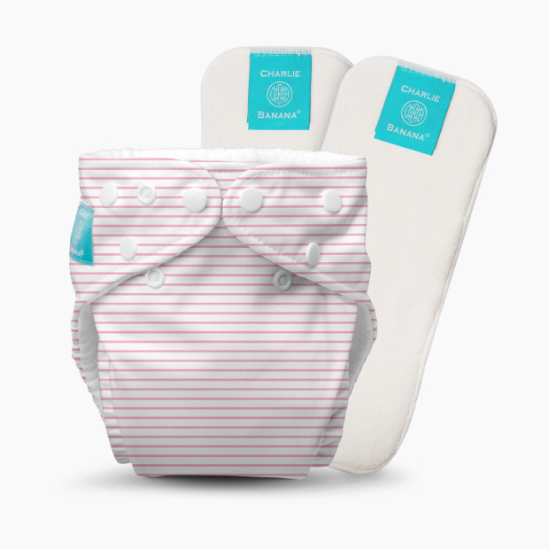 Charlie Banana One-size Reusable Cloth Diaper with 2 Reusable Inserts - Pink Stripes.