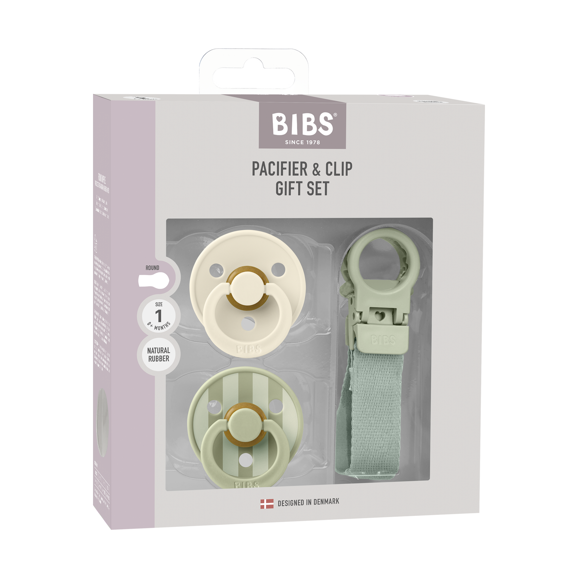 BIBS Colour Pacifier & Loop Clip Gift Set - Sage.