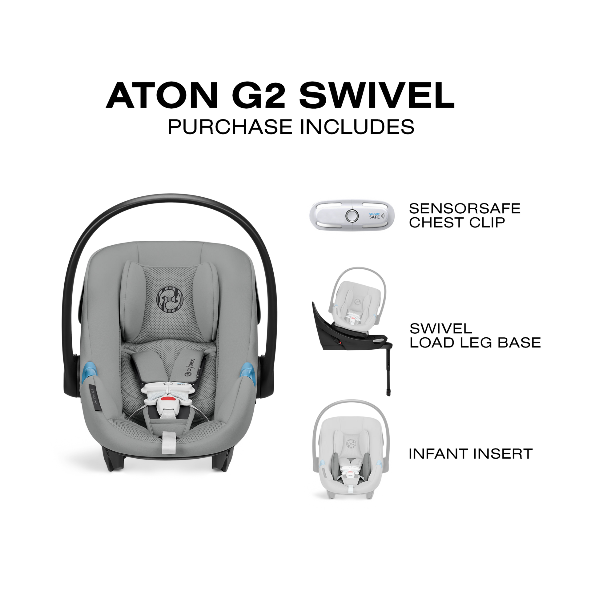 Cybex Aton G2 Swivel Infant Car Seat with Load Leg Base - Stone Grey.