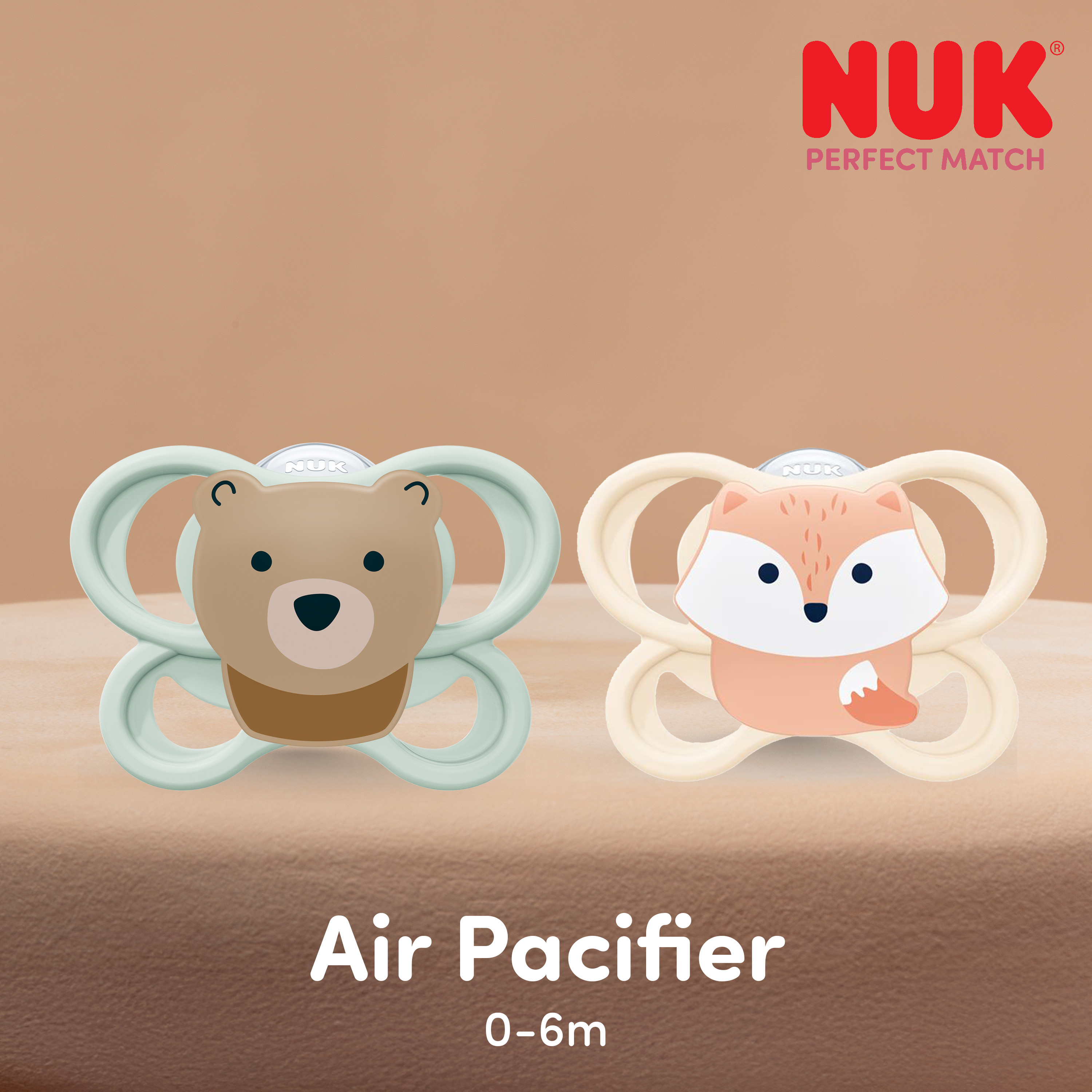 NUK Perfect Match Air Pacifiers - Fox/Bear, 0-6 Months, 4.
