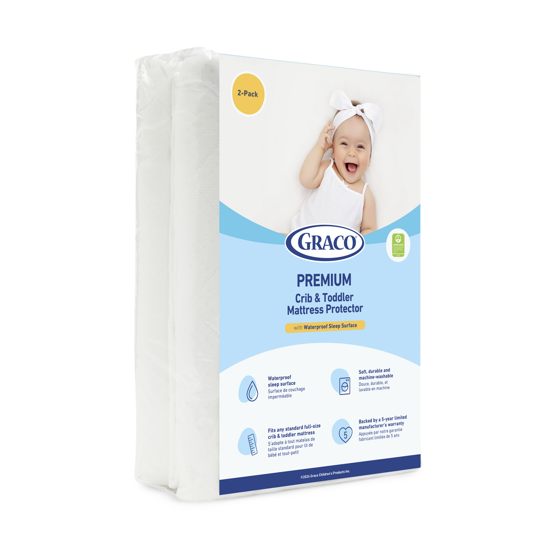 Graco Premium Waterproof Crib & Toddler Mattress Protector - 2 Pack.