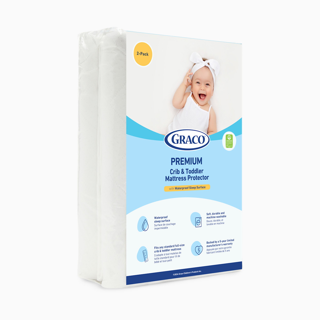 Graco Premium Waterproof Crib & Toddler Mattress Protector - 2 Pack.