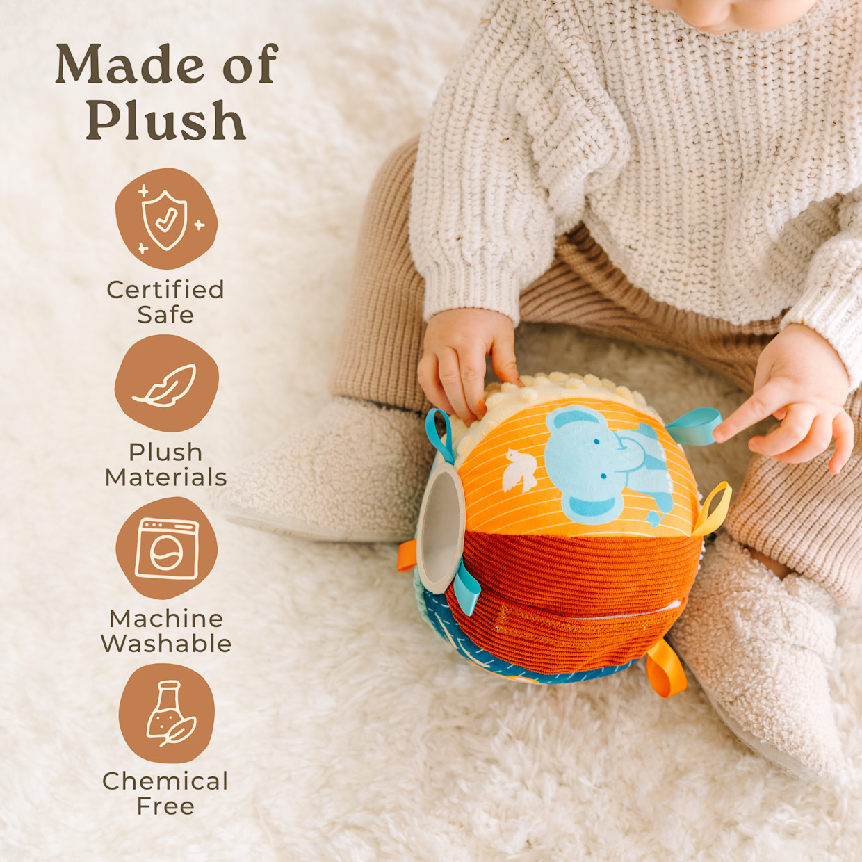 Little Acorn Interactive Textured Baby Ball with 30+ Sounds & Songs - Multi-Color.