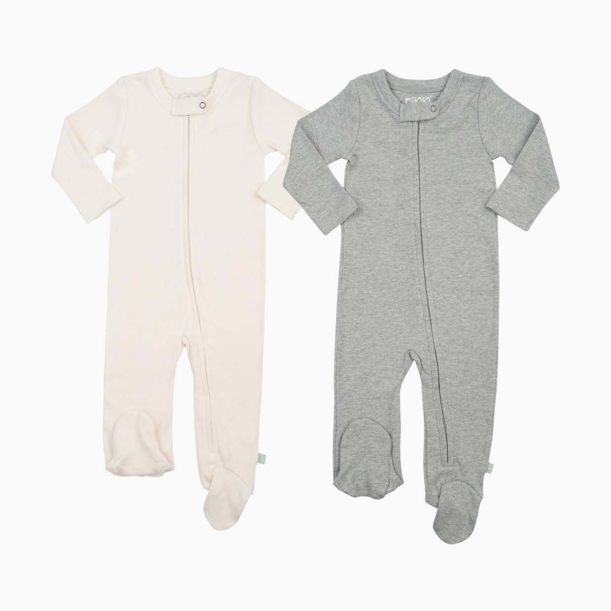 Finn + Emma Organic Cotton Basics Zipper Footie (2 Pack) - Grey/Off White, 0-3 Months.
