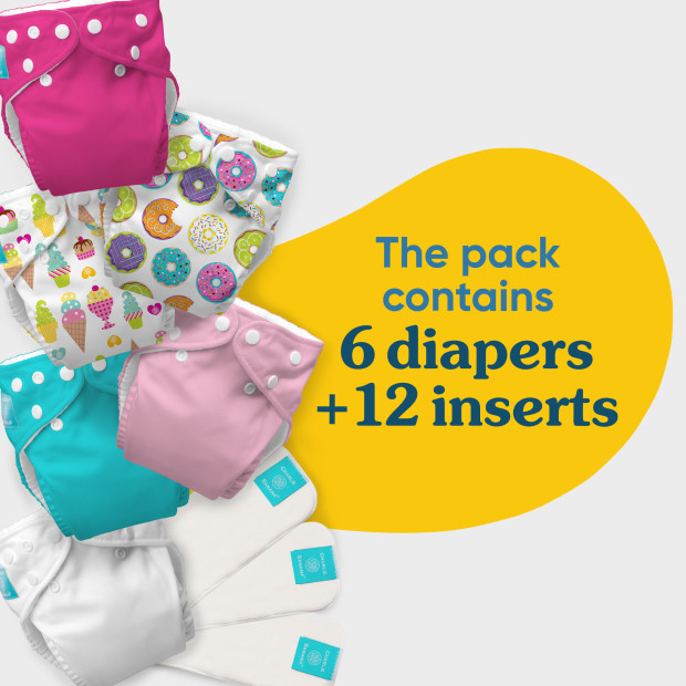 Charlie Banana One-size Reusable Cloth Diapers with 12 Reusable Inserts (6 Pack) - Dessert.
