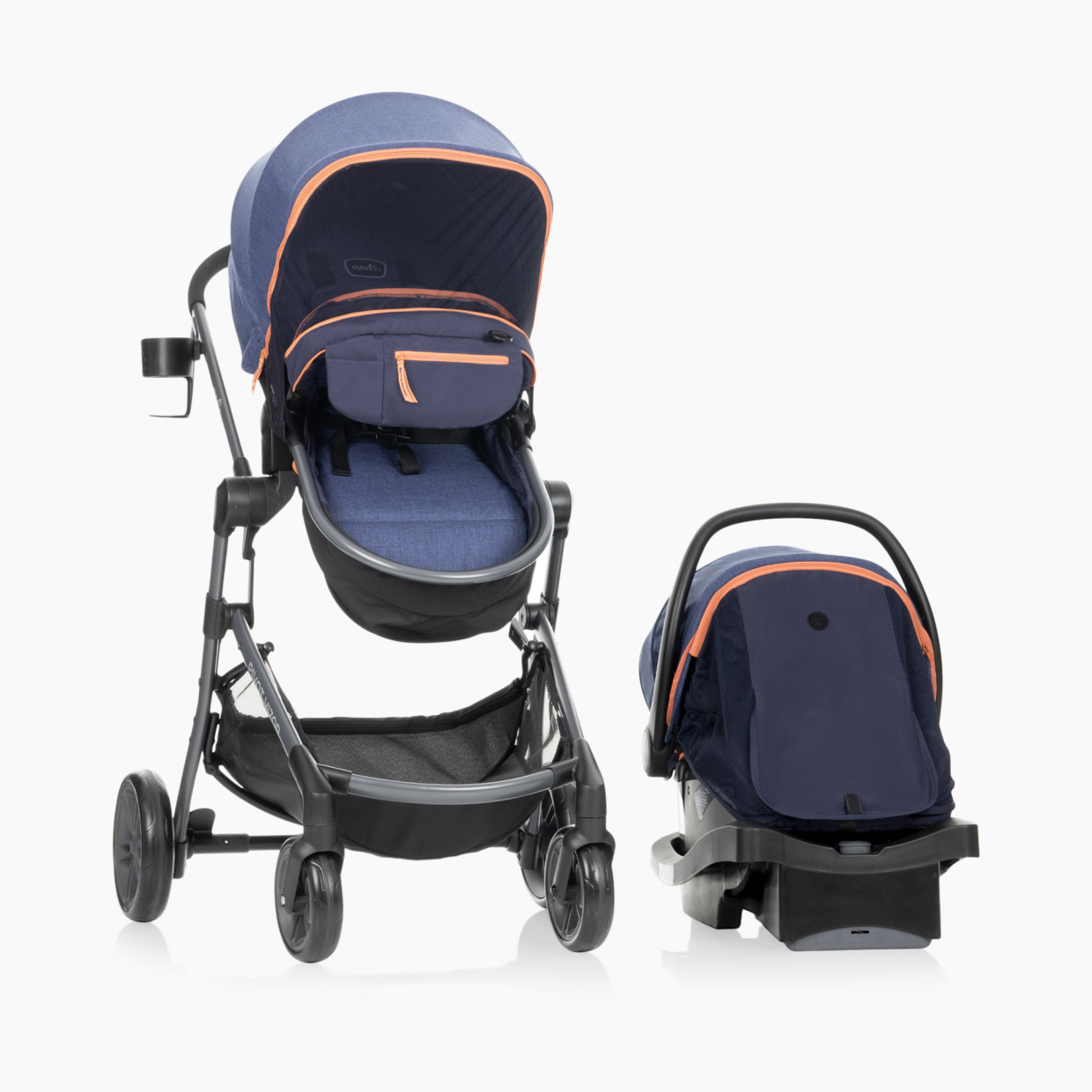 Evenflo Pivot Vizor Travel System with LiteMax Infant Car Seat - Promenade Blue.